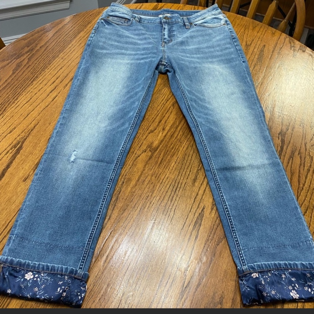 Matilda Jane Taylor straight leg satin floral cuff jeans Sz 14